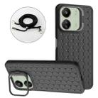 For Xiaomi Redmi 13C Honeycomb Radiating Holder TPU Phone Case with Lanyard(Black) - 1