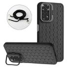 For Xiaomi Redmi Note 12 Pro 4G Honeycomb Radiating Holder TPU Phone Case with Lanyard(Black) - 1