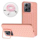 For Xiaomi Redmi Note 12 4G Global Honeycomb Radiating Holder TPU Phone Case with Lanyard(Pink) - 1