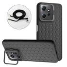 For Xiaomi Redmi Note 12 4G Global Honeycomb Radiating Holder TPU Phone Case with Lanyard(Black) - 1