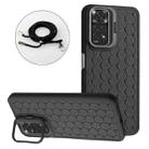 For Xiaomi Redmi Note 11 Global Honeycomb Radiating Holder TPU Phone Case with Lanyard(Black) - 1