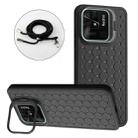 For Xiaomi Redmi 10C Honeycomb Radiating Holder TPU Phone Case with Lanyard(Black) - 1