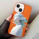 For iPhone 15 Plus Blindfold Girl PC Hybrid TPU Phone Case(Orange) - 1