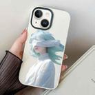For iPhone 14 Plus Blindfold Girl PC Hybrid TPU Phone Case(White) - 1