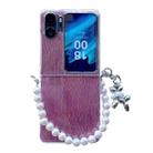 For OPPO Find N2 Flip PC Side Buckle+Ripples Glitter Paper Full Coverage Phone Case with Bracelet(Red) - 1