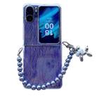 For OPPO Find N2 Flip PC Side Buckle+Ripples Glitter Paper Full Coverage Phone Case with Bracelet(Purple) - 1