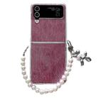 For Samsung Galaxy Z Flip3 5G / Flip4 PC Side Buckle+Ripples Glitter Paper Full Coverage Phone Case with Bracelet(Red) - 1