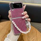 For Samsung Galaxy Z Flip3 5G / Flip4 PC Side Buckle+Ripples Glitter Paper Full Coverage Phone Case with Bracelet(Red) - 2