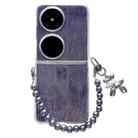 For Huawei P50 Pocket PC Side Buckle+Ripples Glitter Paper Full Coverage Phone Case with Bracelet(Purple) - 1