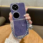 For Huawei P50 Pocket PC Side Buckle+Ripples Glitter Paper Full Coverage Phone Case with Bracelet(Purple) - 2