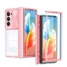 For Samsung Galaxy Z Fold6 5G Transparent Tempered Glass Shockproof Folding Phone Case with Hinge(Pink Cyan) - 1