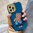 For iPhone 15 Pro Awkward Bear PC Hybrid TPU Phone Case(Royal Blue) - 2