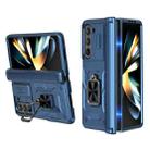 For Samsung Galaxy Z Fold6 5G Sliding Window Hinge Phone Case with Ring Stand(Blue) - 1