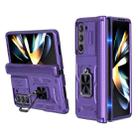 For Samsung Galaxy Z Fold6 5G Sliding Window Hinge Phone Case with Ring Stand(Purple) - 1