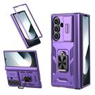 For Samsung Galaxy Z Fold7 5G Sliding Window Hinge Phone Case with Ring Stand(Purple) - 1