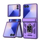 For Samsung Galaxy Z Flip7 5G Sliding Window Hinge Phone Case with Ring Stand(Purple) - 1