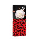 For Honor Magic V Flip Three Parts Frosted Transparent Frame Leopard Pattern Phone Case(Red Leopard) - 3