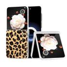 For Honor Magic V Flip Three Parts Frosted Transparent Frame Leopard Pattern Phone Case(Gold Leopard) - 1