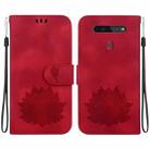 For LG K41S /  K51S Lotus Embossed Leather Phone Case(Red) - 1