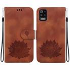 For LG K52 / K62 / Q52 Lotus Embossed Leather Phone Case(Brown) - 1