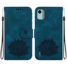 For Nokia C12 Lotus Embossed Leather Phone Case(Dark Blue) - 1