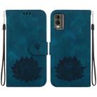 For Nokia C32 Lotus Embossed Leather Phone Case(Dark Blue) - 1