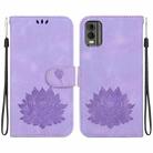 For Nokia C32 Lotus Embossed Leather Phone Case(Purple) - 1