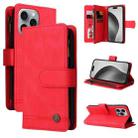 For iPhone 16 Pro Max Skin Feel Multi-Card Wallet Zipper Leather Phone Case(Red) - 1