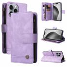 For iPhone 16 Pro Max Skin Feel Multi-Card Wallet Zipper Leather Phone Case(Purple) - 1