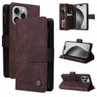 For iPhone 16 Pro Max Skin Feel Multi-Card Wallet Zipper Leather Phone Case(Brown) - 1