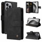 For iPhone 16 Pro Max Skin Feel Multi-Card Wallet Zipper Leather Phone Case(Black) - 1