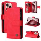 For iPhone 16 Pro Skin Feel Multi-Card Wallet Zipper Leather Phone Case(Red) - 1