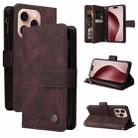 For iPhone 16 Pro Skin Feel Multi-Card Wallet Zipper Leather Phone Case(Brown) - 1