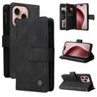 For iPhone 16 Pro Skin Feel Multi-Card Wallet Zipper Leather Phone Case(Black) - 1