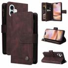 For iPhone 16 Plus Skin Feel Multi-Card Wallet Zipper Leather Phone Case(Brown) - 1