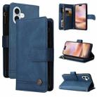 For iPhone 16 Plus Skin Feel Multi-Card Wallet Zipper Leather Phone Case(Blue) - 1