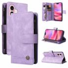 For iPhone 16 Skin Feel Multi-Card Wallet Zipper Leather Phone Case(Purple) - 1