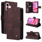 For iPhone 16 Skin Feel Multi-Card Wallet Zipper Leather Phone Case(Brown) - 1