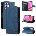 For iPhone 16 Skin Feel Multi-Card Wallet Zipper Leather Phone Case(Blue) - 1