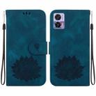 For Motorola Edge 30 Neo /  Edge 30 Lite Lotus Embossed Leather Phone Case(Dark Blue) - 1