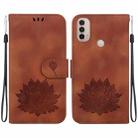 For Motorola Moto E20 / E30 / E40 Lotus Embossed Leather Phone Case(Brown) - 1