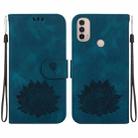 For Motorola Moto E20 / E30 / E40 Lotus Embossed Leather Phone Case(Dark Blue) - 1