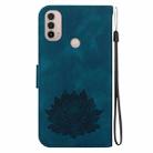 For Motorola Moto E20 / E30 / E40 Lotus Embossed Leather Phone Case(Dark Blue) - 3