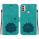 For Motorola Moto E20 / E30 / E40 Lotus Embossed Leather Phone Case(Green) - 1