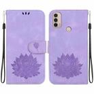 For Motorola Moto E20 / E30 / E40 Lotus Embossed Leather Phone Case(Purple) - 1