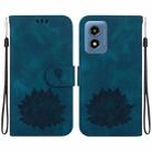 For Motorola Moto G Play 4G 2024 Lotus Embossed Leather Phone Case(Dark Blue) - 1