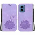 For Motorola Moto G Play 4G 2024 Lotus Embossed Leather Phone Case(Purple) - 1