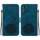 For Motorola Moto E13 Lotus Embossed Leather Phone Case(Dark Blue) - 1