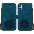 For Motorola Moto E22 / E22i Lotus Embossed Leather Phone Case(Dark Blue) - 1