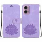 For Motorola Moto G04 / G24 Lotus Embossed Leather Phone Case(Purple) - 1